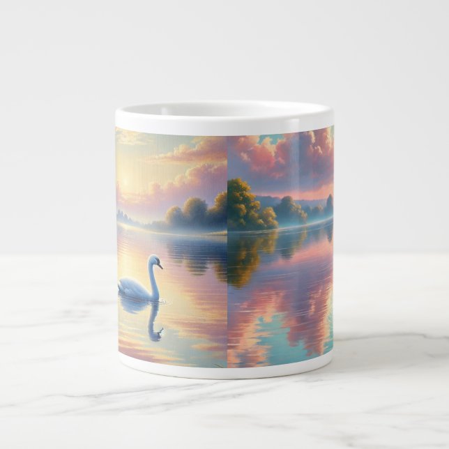 Caneca De Café Grande Um par de pântanos a planar num lago sereno (Frente)