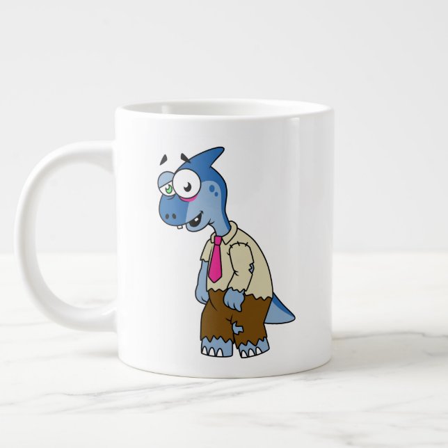 Caneca De Café Grande Um Parasaurolofo De Cartoon Vestiu Como Zombie. (Esquerda)