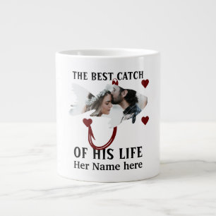 Caneca De Café Grande Um pescador sortudo que combina foto de peixe casa