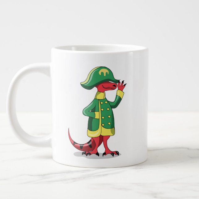 Caneca De Café Grande Um Tiranossauro De Cartoon Vestido Como Napoleão. (Esquerda)