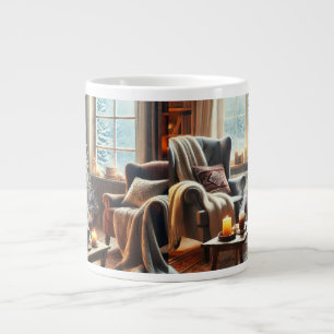 Caneca De Café Grande Uma cena de inverno confortável perto da lareira q