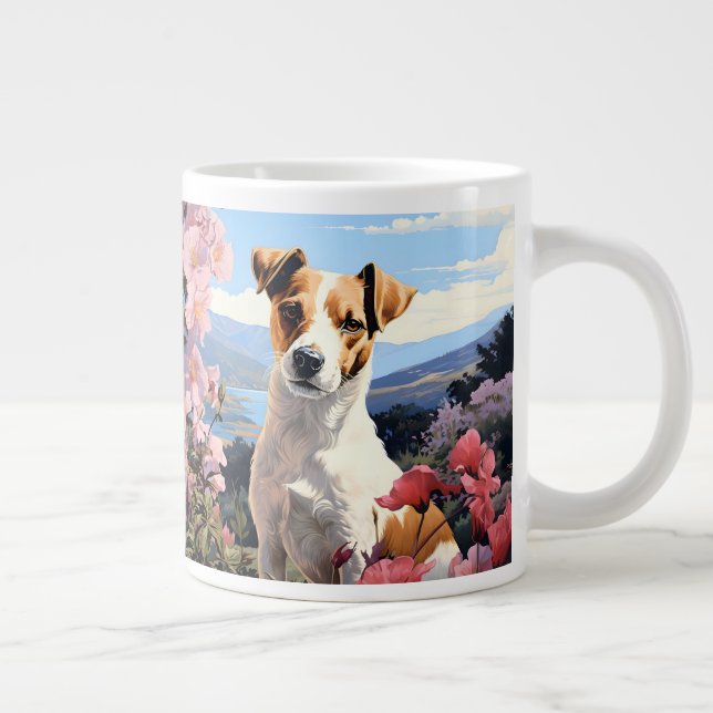 Caneca De Café Grande Uma Haven Floral de Jack Russell Terrier (Direita)