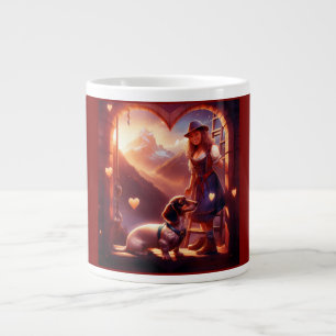 Caneca De Café Grande Uma Menina Alpina E Seu Amante Dachshund