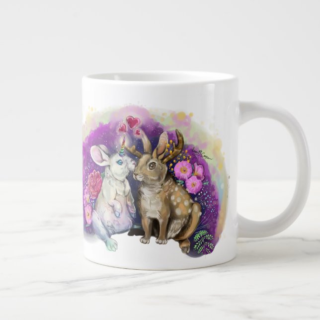 Caneca De Café Grande Unibunny Kisses Jackalope Amor Mágico (Direita)