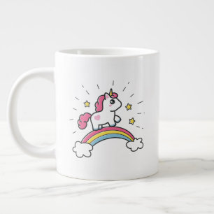 Caneca De Café Grande Unicórnio Bonito Em Design Arco-Íris