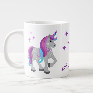 Caneca De Café Grande Unicórnio Fofo & Estrelas