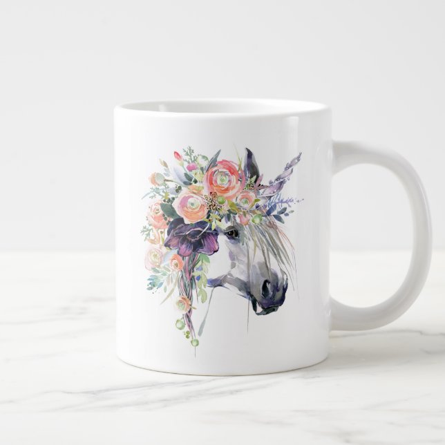 Caneca De Café Grande Unicórnio Vestido Floral (Direita)