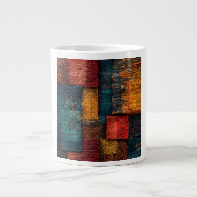 Caneca De Café Grande Upcycled Wool Sari Patchwork Sustainable Maximalis (Frente)