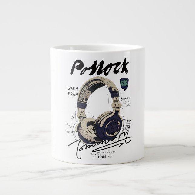 Caneca De Café Grande Urban Retro Headphone Vibe Illustration (Frente)