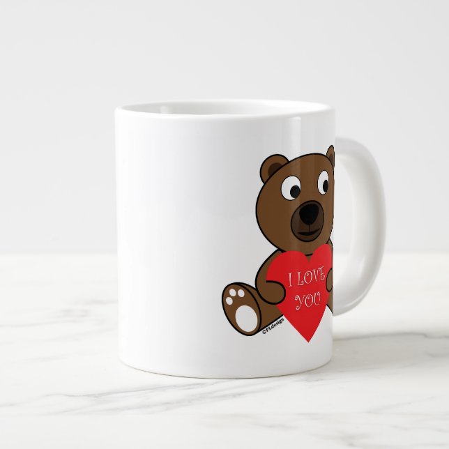 Caneca De Café Grande Urso Marrom Bonito Personalizável com Coração Eu t (Frente Esquerda)