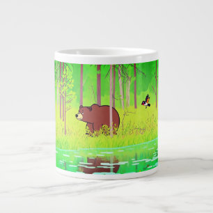 Caneca De Café Grande "Urso Marrom Fofo Caminhando em uma Floresta Verde
