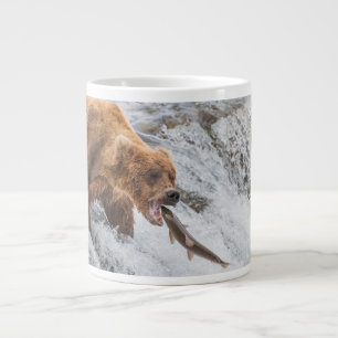 Caneca De Café Grande Urso Pardo Pega Salmão Vermelho