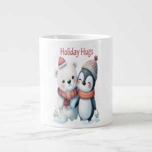 Caneca De Café Grande Urso Polar Bonito e Pinguim Amigos de Natal