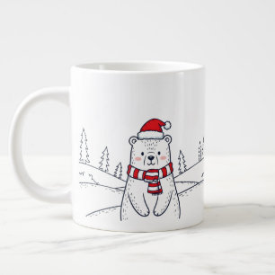 Caneca De Café Grande Urso Polar Desenhado Mão Minimalista