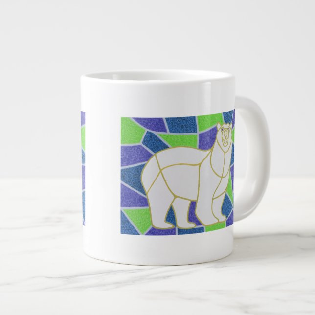 Caneca De Café Grande Urso polar no vitral (Frente Esquerda)