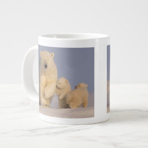 Caneca De Café Grande urso polar, Ursus maritimus, fêmea com filhotes re