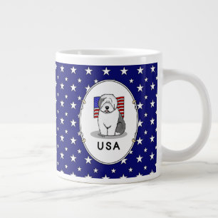 Caneca De Café Grande US American Flag Old English Sheepdog (Cinza 1)