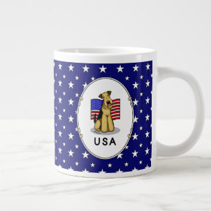 Caneca De Café Grande USA American Flag Airedale Terrier Dog - Cute