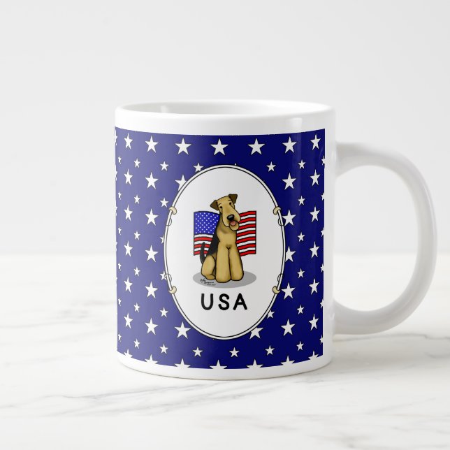 Caneca De Café Grande USA American Flag Airedale Terrier Dog - Cute (Direita)