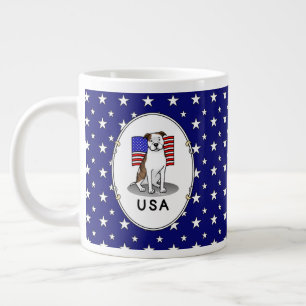 Caneca De Café Grande USA American Flag Pit Bull (lt brindle white 3)