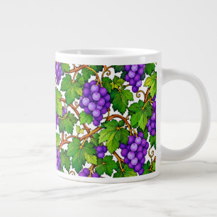 Caneca De Café Grande Uvas Roxas e Folhas Verdes de Vinha