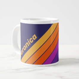 Caneca De Café Grande Uvas Vintage Listras de Arco-íris com Nome