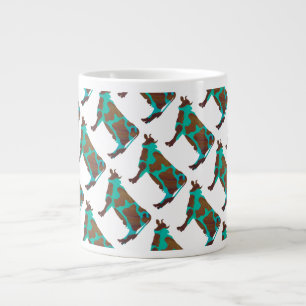 Caneca De Café Grande Vaca Brown e Teal Silhouette