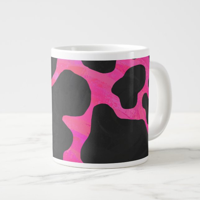 Caneca De Café Grande Vaca rosa quente e Impressão preto (Frente Esquerda)