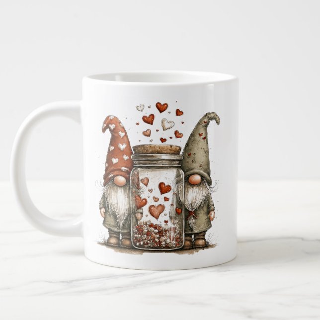 Caneca De Café Grande Valentine Gnome Coffee Mug – Cute Love Jar Design (Esquerda)
