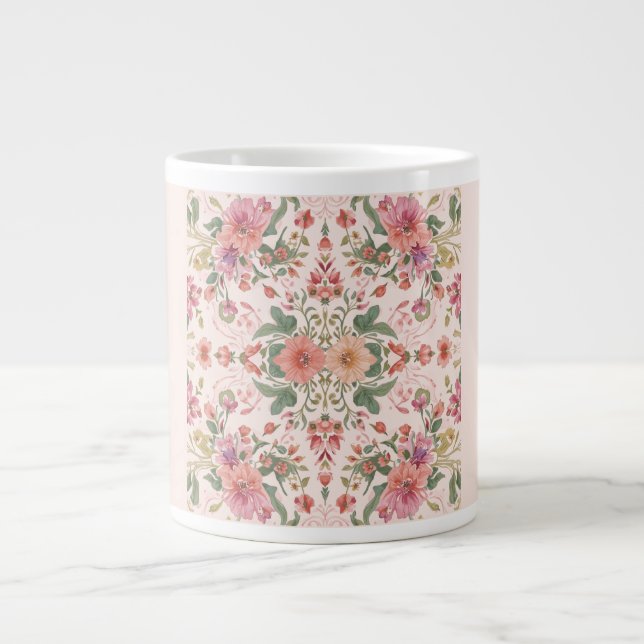 Caneca De Café Grande Valentine's Day, Lovely Pink Flowers Pattern  (Frente)