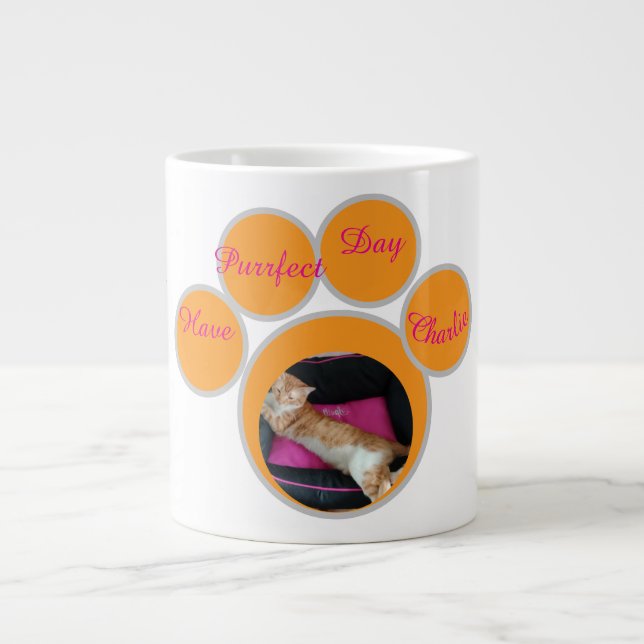 Caneca De Café Grande Valentine's Ginger Cat Pawprint Photo (Frente)