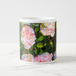 Caneca De Café Grande Van Gogh ainda vive com rosas rosa