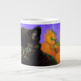 Caneca De Café Grande Van Gogh Black Kitten com Girassóis