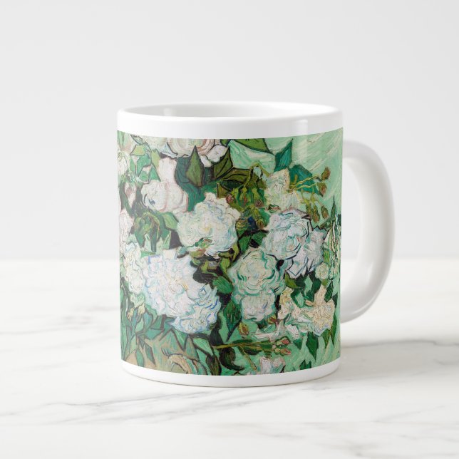 Caneca De Café Grande Van Gogh Vase com Flores Rosa (Frente Esquerda)