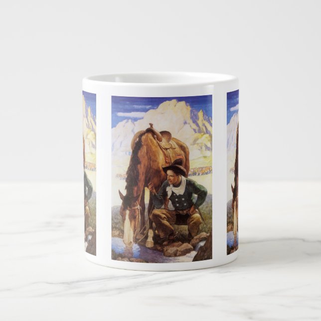 Caneca De Café Grande Vaqueiro Regando seu Cavalo por NC Wyeth, Arte Ant (Frente)