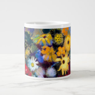 Caneca De Café Grande Vaso Branco com Flores Odilon Redon