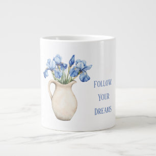 Caneca De Café Grande Vaso de Creme Flores de Íris Roxa