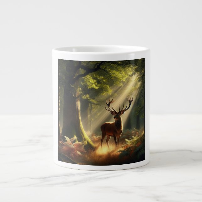 Caneca De Café Grande Veado na floresta matinal (Frente)