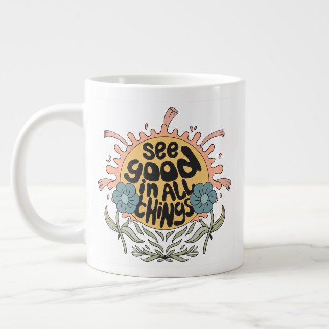 Caneca De Café Grande Veja Bom em todas as coisas, Hippie Graphic (Esquerda)