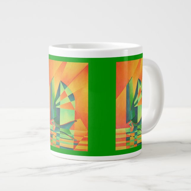 Caneca De Café Grande Velas de lixo chinês em laranja e verde (Frente Esquerda)