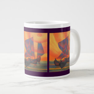 Caneca De Café Grande Velas Vermelhas no Sunset Cubist Lixo Abstrato
