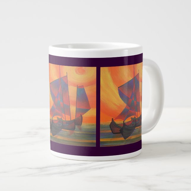 Caneca De Café Grande Velas Vermelhas no Sunset Cubist Lixo Abstrato (Frente Esquerda)