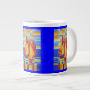 Caneca De Café Grande Velejar nos Sete Mares Tão Azul Abstrato Cubist