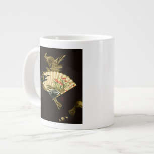 Caneca De Café Grande Ventilador oriental esmagado com Design Floral