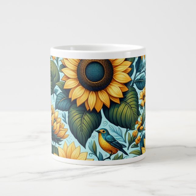 Caneca De Café Grande Verão/girassol/pássaro (Frente)