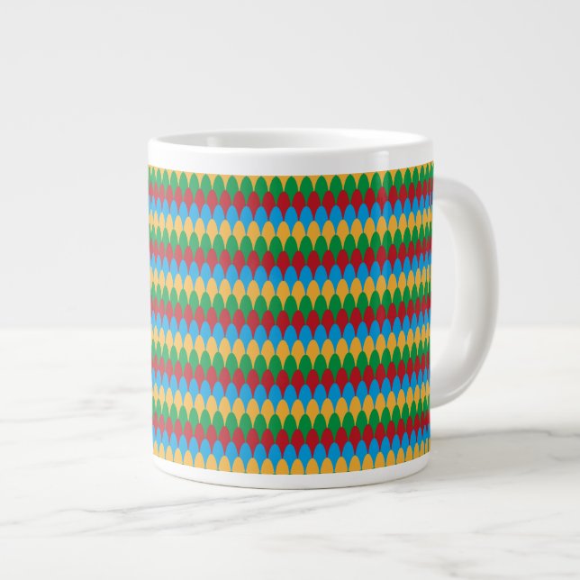 Caneca De Café Grande Verde Azul Amarelo e Escalas Geométricas Vermelhas (Frente Esquerda)