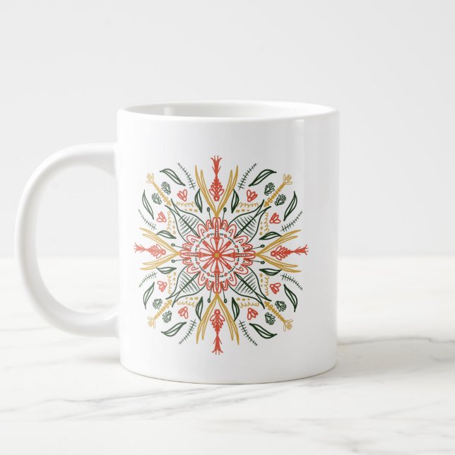 Caneca De Café Grande Verde Floral Amarelo Laranja Boêmia (Esquerda)