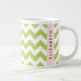 Caneca De Café Grande Verde Zigzag, Verde Chevron, Seu Nome