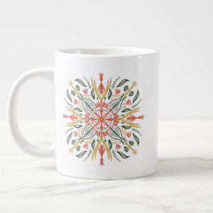 Caneca De Café Grande Verdura Floral Laranja Amarelo Arte Boêmia
