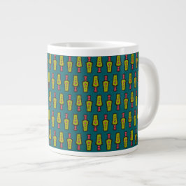 Caneca De Café Grande Vermelho, Amarelo, Preto, Tribal em Teal; Jumbo Mu